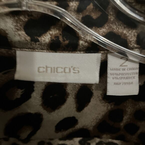 Chicos Top Blouse 2 L Satin Brown Cheetah Print Animal Print - Picture 2 of 3